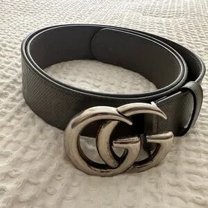 Gucci | Accessories | Gucci Gray Embossed Leather Belt Mens  display picture 1